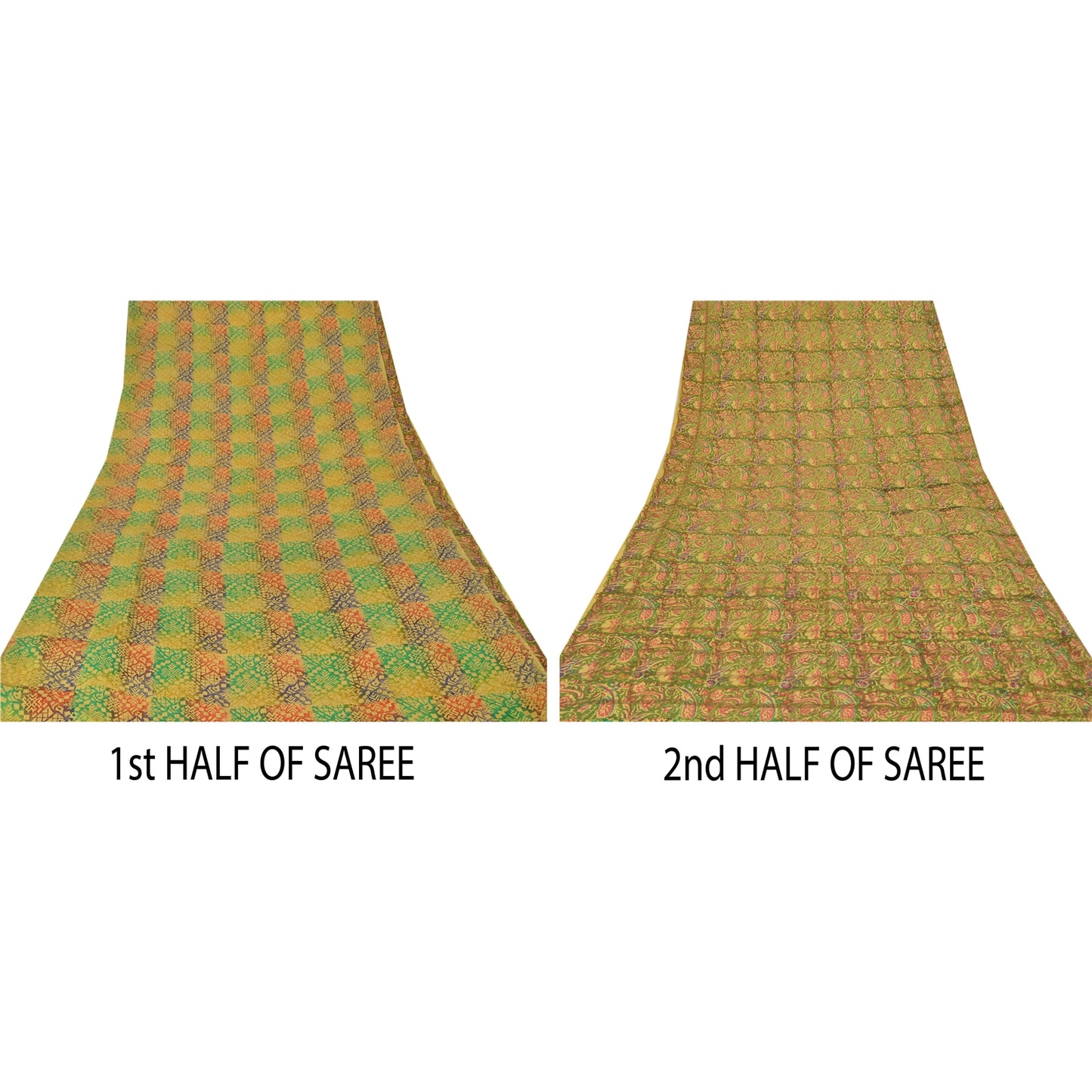 Sanskriti Vintage Green Saree 100% Pure Crepe Silk Fabric Printed Sari Craft