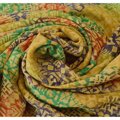 Sanskriti Vintage Green Saree 100% Pure Crepe Silk Fabric Printed Sari Craft