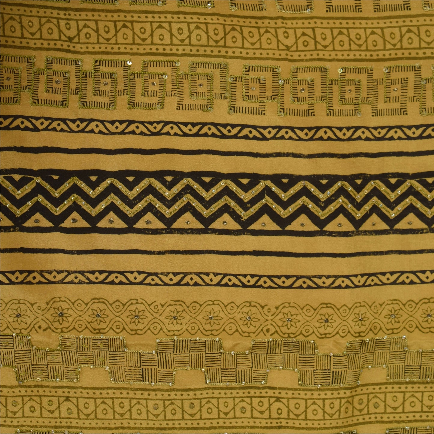 Sanskriti Vintage Saree Cream 100%Pure Crepe Silk Floral Printed Sari 5Yd Fabric