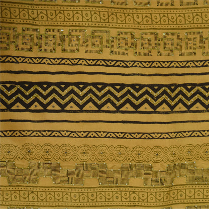 Sanskriti Vintage Saree Cream 100%Pure Crepe Silk Floral Printed Sari 5Yd Fabric