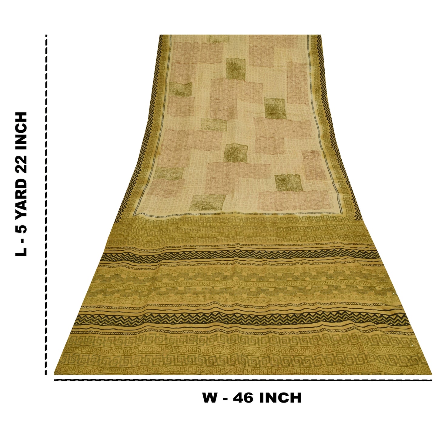 Sanskriti Vintage Saree Cream 100%Pure Crepe Silk Floral Printed Sari 5Yd Fabric