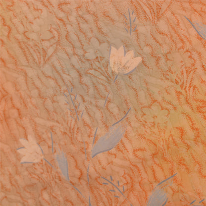 Sanskriti Vintage Saree Peach Pure Crepe Silk Abstract Print Sari 5.5+YD Fabric