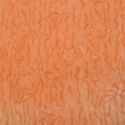 Sanskriti Vintage Saree Peach Pure Crepe Silk Abstract Print Sari 5.5+YD Fabric