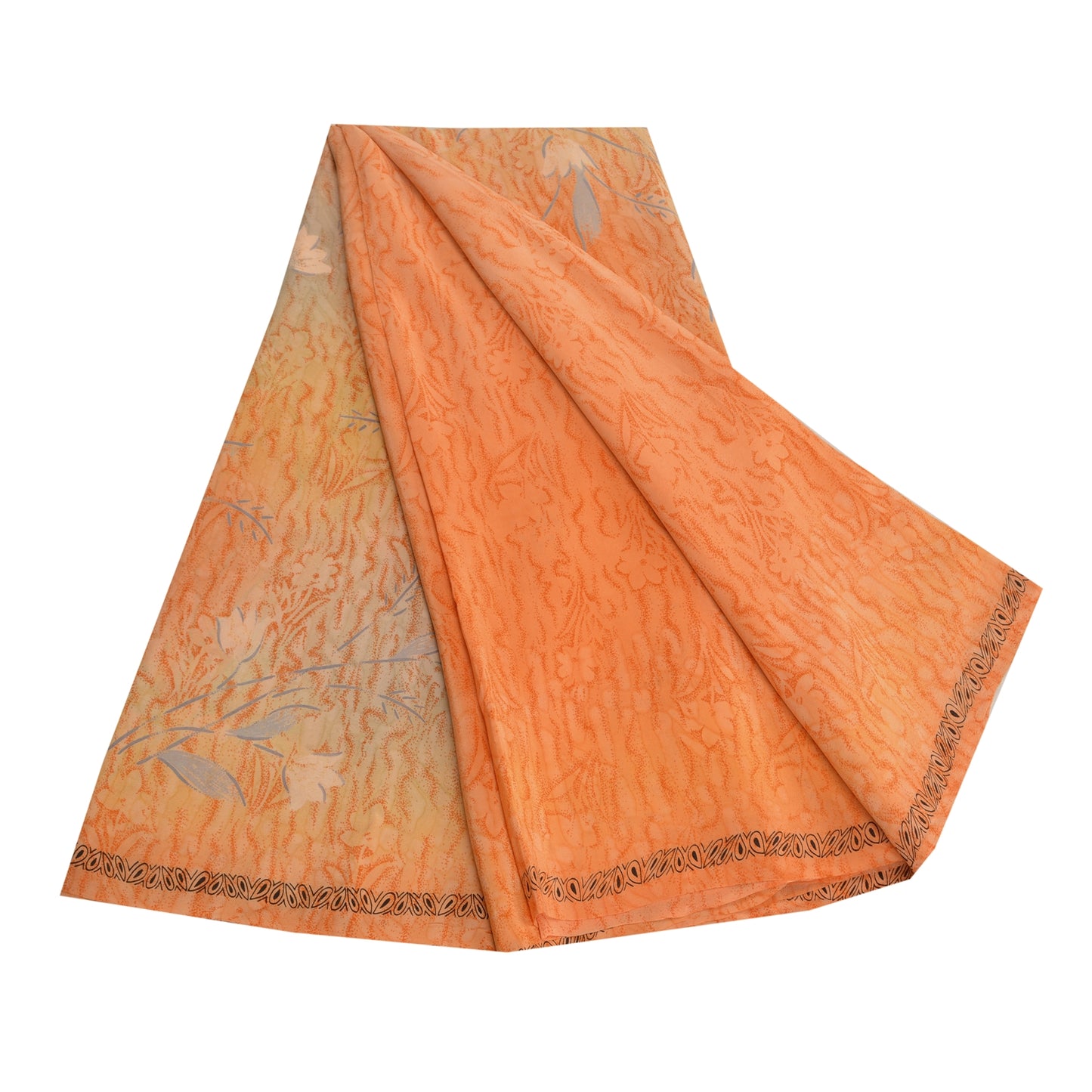 Sanskriti Vintage Saree Peach Pure Crepe Silk Abstract Print Sari 5.5+YD Fabric