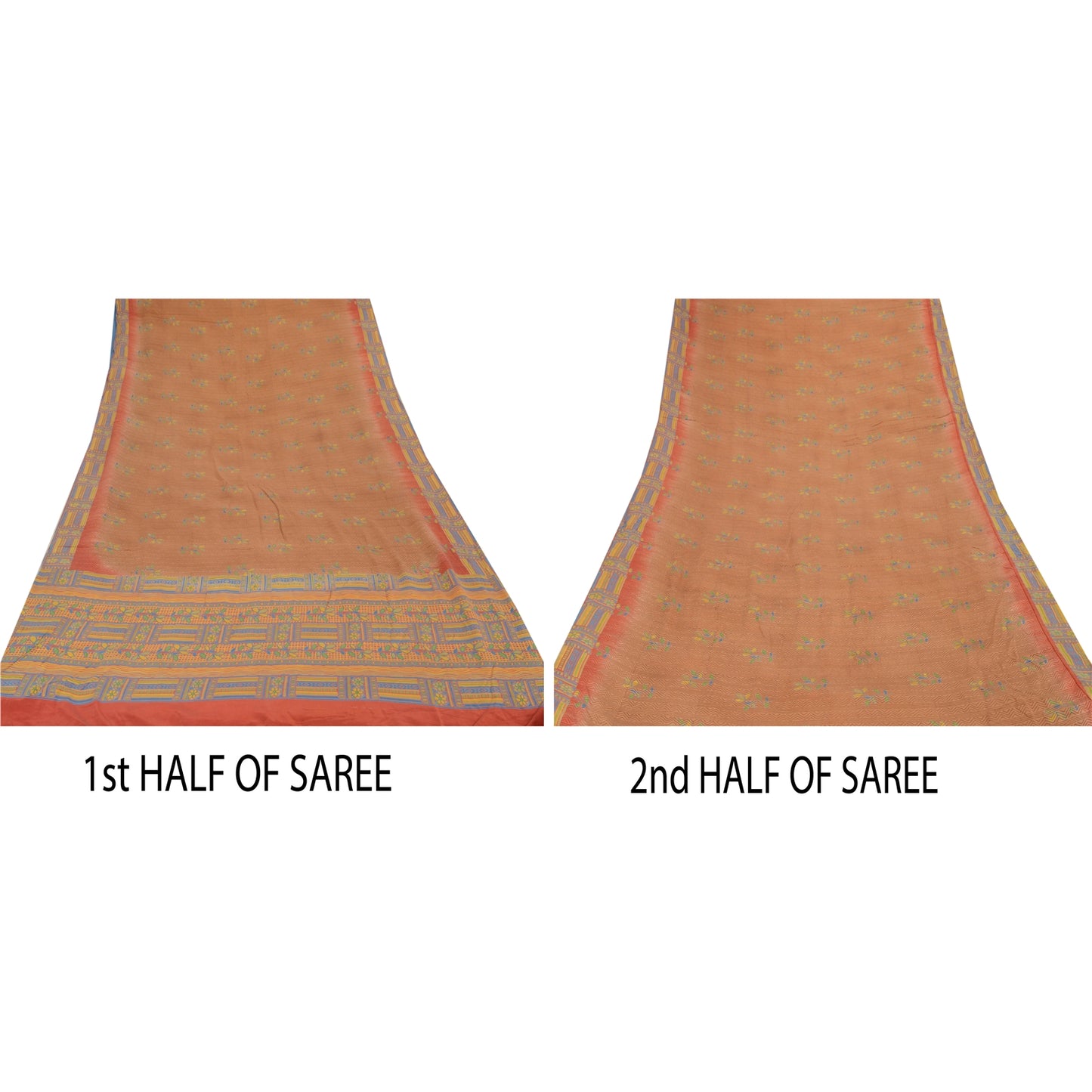 Sanskriti Vintage Brown Sarees Pure Crepe Silk Printed Sari Craft 5 Yard Fabric