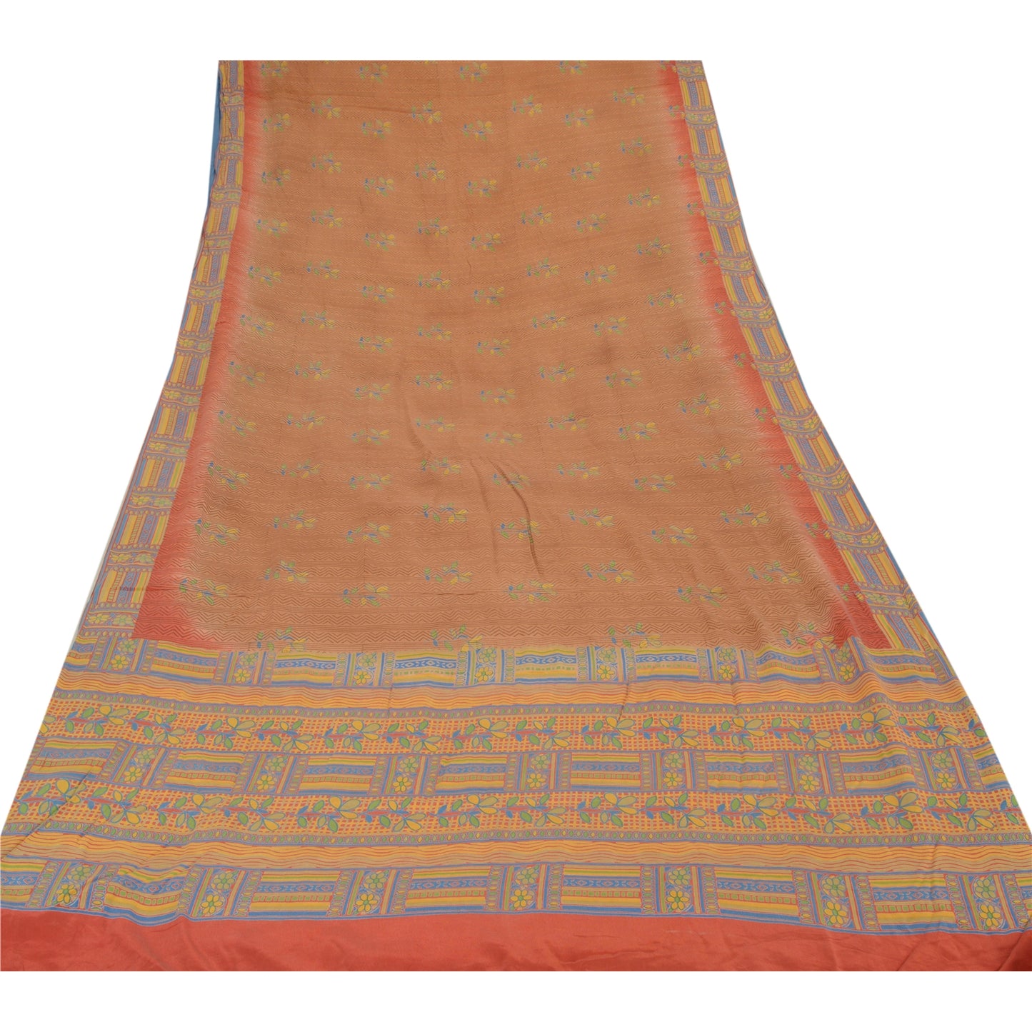 Sanskriti Vintage Brown Sarees Pure Crepe Silk Printed Sari Craft 5 Yard Fabric