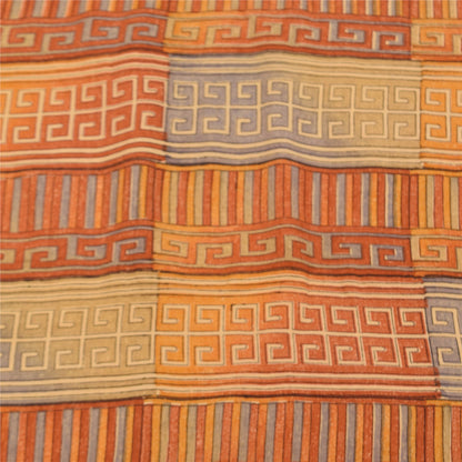 Sanskriti Vintage Saffron Sarees 100% Pure Crepe Silk Printed Sari Craft Fabric