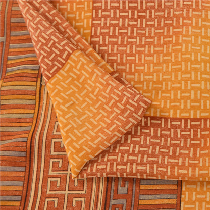 Sanskriti Vintage Saffron Sarees 100% Pure Crepe Silk Printed Sari Craft Fabric