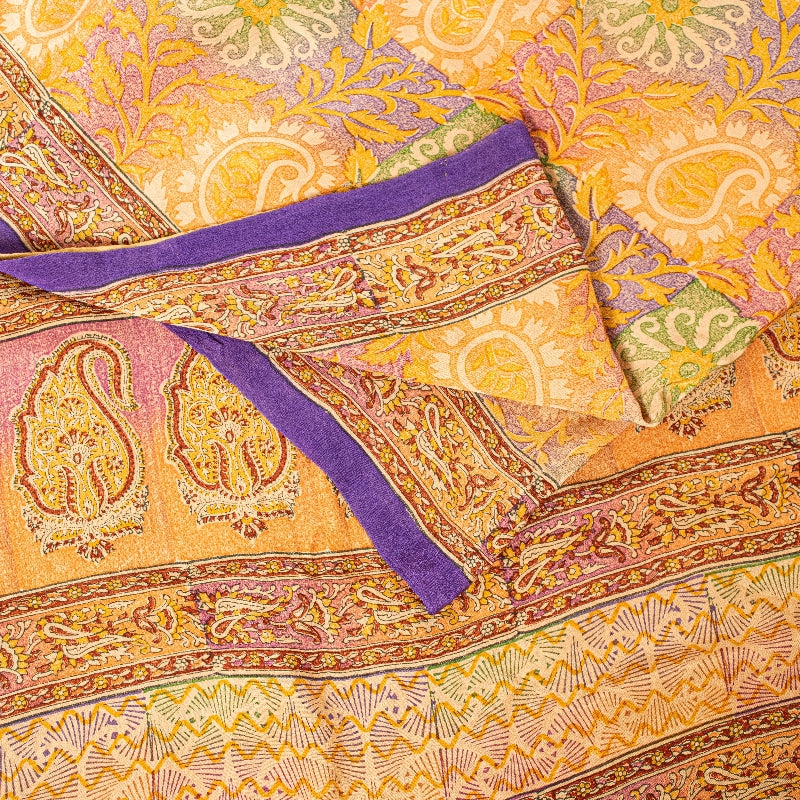 Sanskriti Vintage Sari 100% Ren Crepe Silke Trykt Bæredygtigt Stof 5 Yard Håndlavet Sari