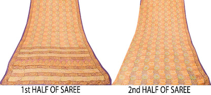 Sanskriti Vintage Sari 100% Ren Crepe Silke Trykt Bæredygtigt Stof 5 Yard Håndlavet Sari