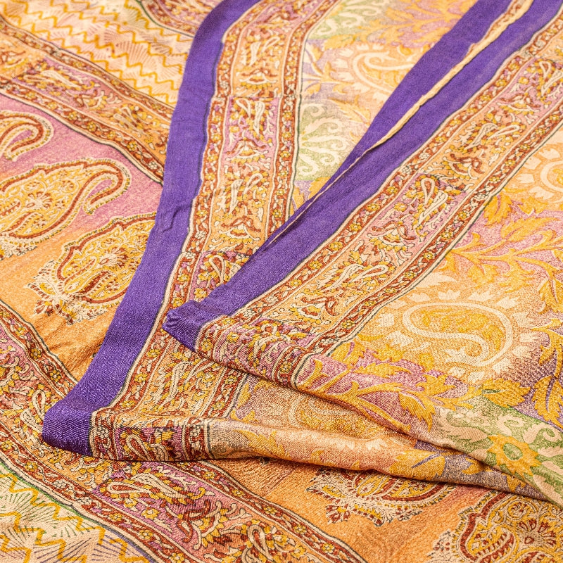Sanskriti Vintage Sari 100% Ren Crepe Silke Trykt Bæredygtigt Stof 5 Yard Håndlavet Sari