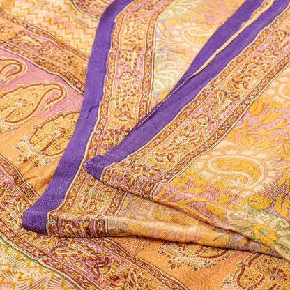Sanskriti Vintage Sari 100% Ren Crepe Silke Trykt Bæredygtigt Stof 5 Yard Håndlavet Sari