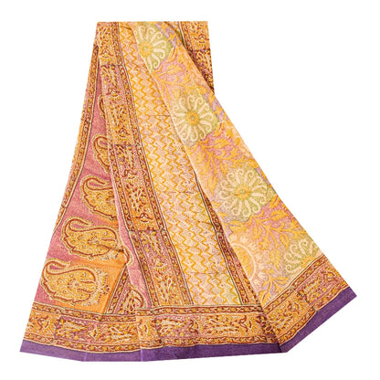 Sanskriti Vintage Sari 100% Ren Crepe Silke Trykt Bæredygtigt Stof 5 Yard Håndlavet Sari