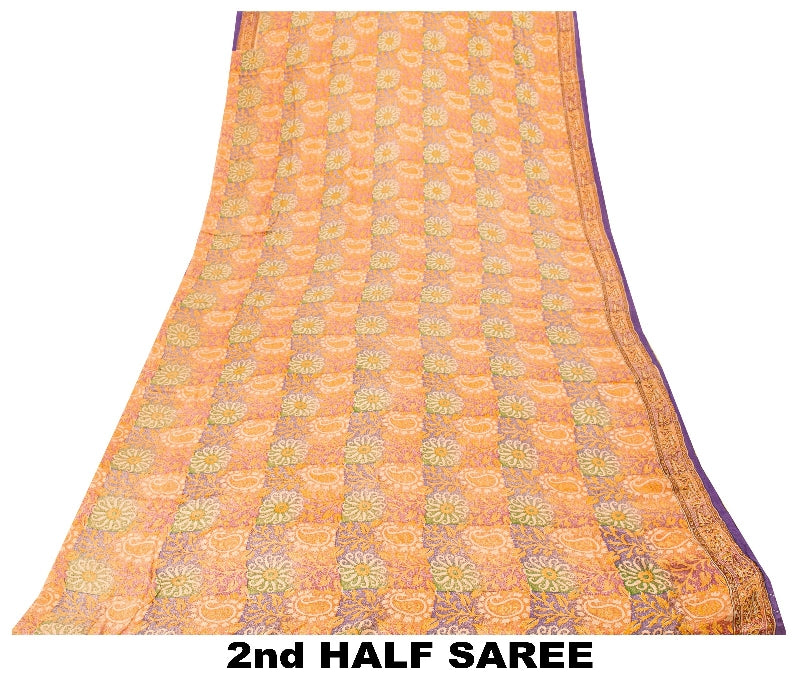 Sanskriti Vintage Sari 100% Ren Crepe Silke Trykt Bæredygtigt Stof 5 Yard Håndlavet Sari