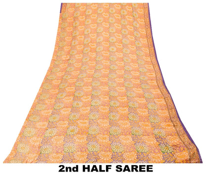 Sanskriti Vintage Sari 100% Ren Crepe Silke Trykt Bæredygtigt Stof 5 Yard Håndlavet Sari