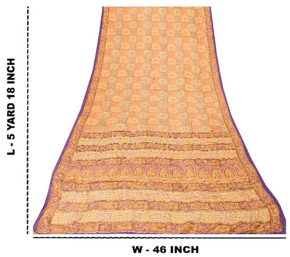 Sanskriti Vintage Sari 100% Ren Crepe Silke Trykt Bæredygtigt Stof 5 Yard Håndlavet Sari