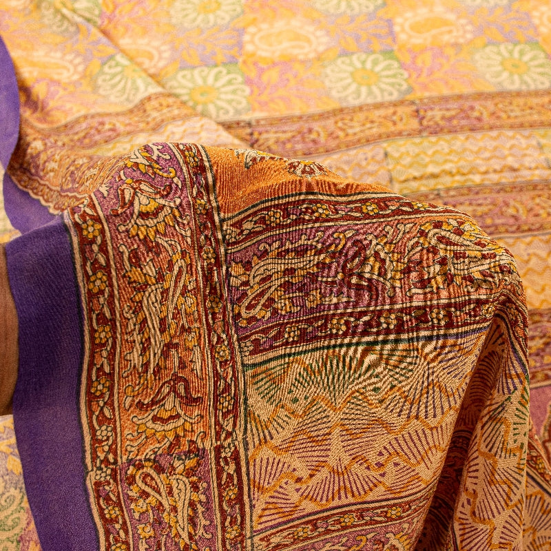 Sanskriti Vintage Sari 100% Ren Crepe Silke Trykt Bæredygtigt Stof 5 Yard Håndlavet Sari