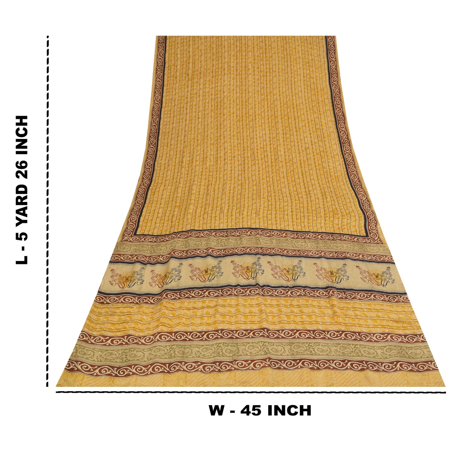 Sanskriti Vintage Saree Yellow Pure Crepe Silk Floral Printed Sari 5.5+Yd Fabric