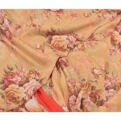 Sanskriti Vintage beige Sarees Poly Georgette Printed Sari Craft Sustainable Fabric