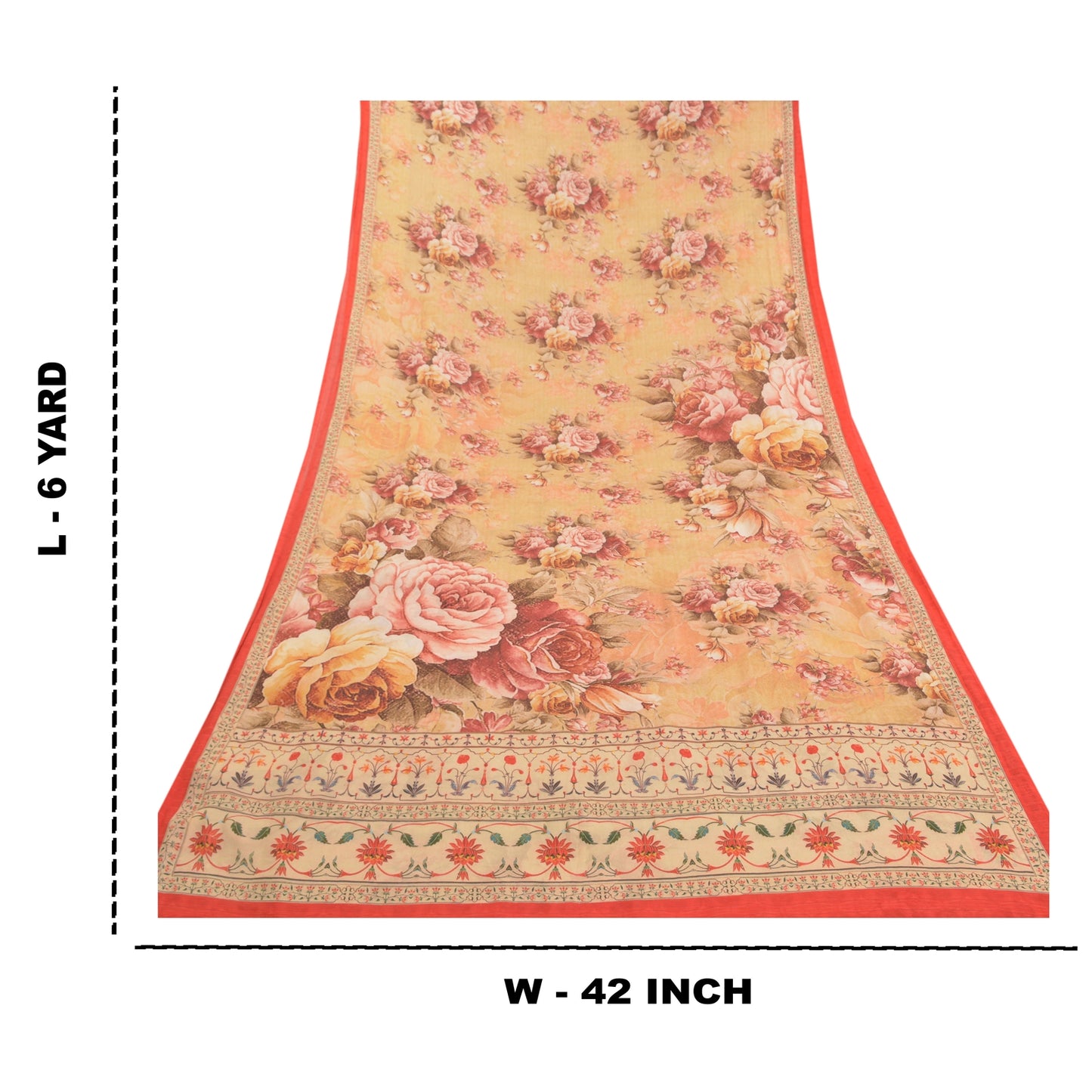 Sanskriti Vintage beige Sarees Poly Georgette Printed Sari Craft Sustainable Fabric