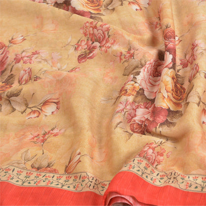 Sanskriti Vintage beige Sarees Poly Georgette Printed Sari Craft Sustainable Fabric