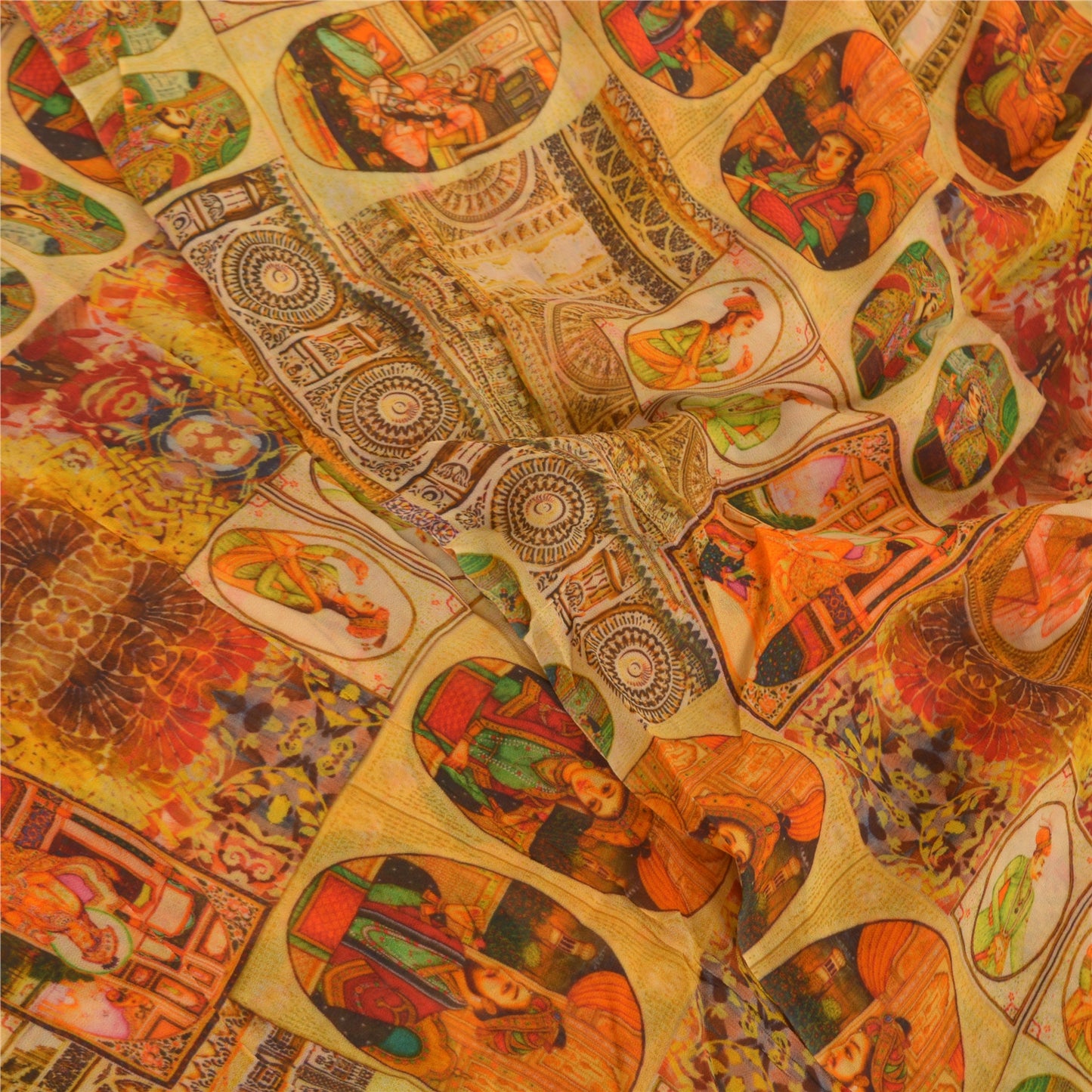 Sanskriti Vintage Orange Sarees Blend Georgette Digital Human Print Sari Sustainable Fabric