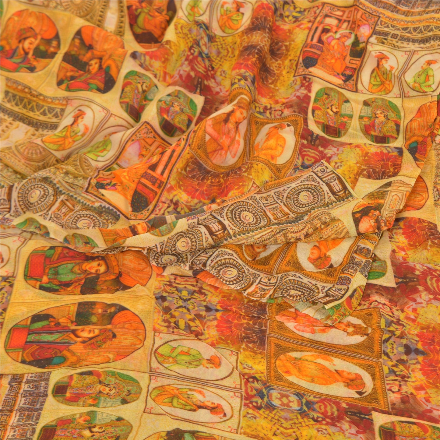 Sanskriti Vintage Orange Sarees Blend Georgette Digital Human Print Sari Sustainable Fabric