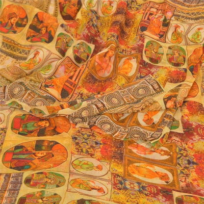 Sanskriti Vintage Orange Sarees Blend Georgette Digital Human Print Sari Sustainable Fabric