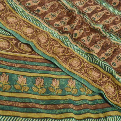 Sanskriti Vintage Sarees Brown Pure Georgette Silk Printed Sari 5yd Craft Fabric