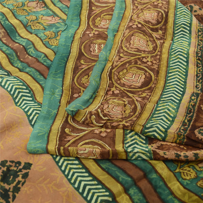 Sanskriti Vintage Sarees Brown Pure Georgette Silk Printed Sari 5yd Craft Fabric