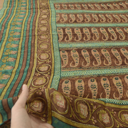 Sanskriti Vintage Sarees Brown Pure Georgette Silk Printed Sari 5yd Craft Fabric