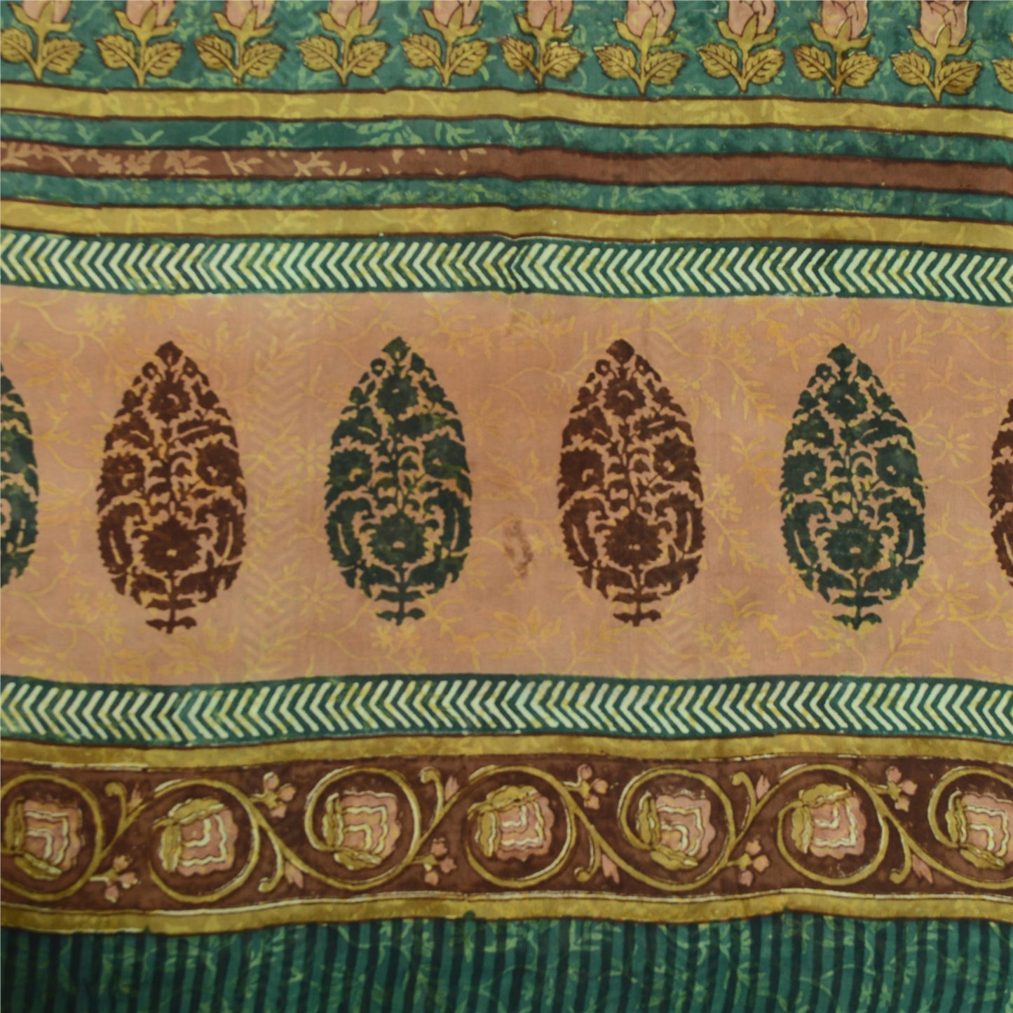 Sanskriti Vintage Sarees Brown Pure Georgette Silk Printed Sari 5yd Craft Fabric