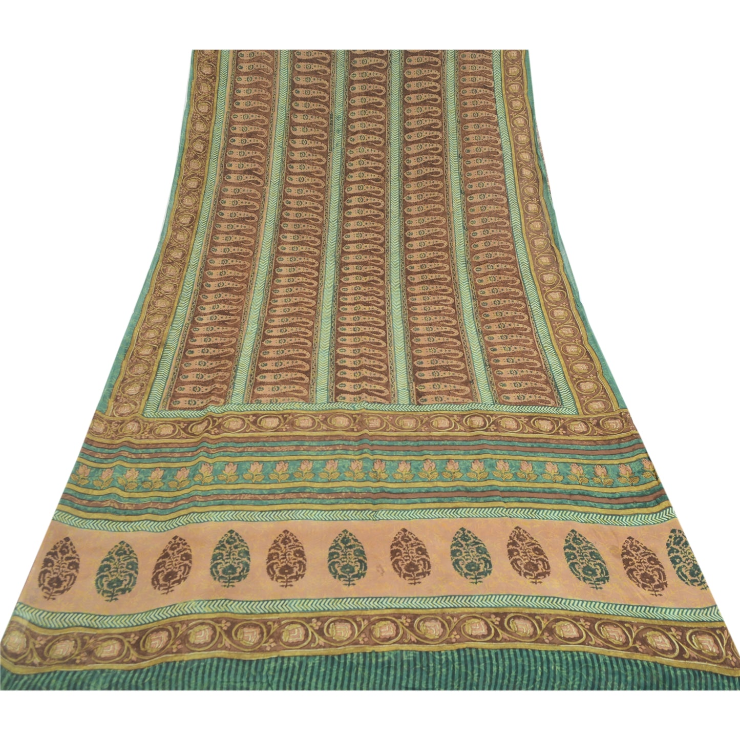 Sanskriti Vintage Sarees Brown Pure Georgette Silk Printed Sari 5yd Craft Fabric