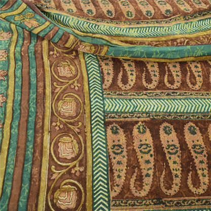 Sanskriti Vintage Sarees Brown Pure Georgette Silk Printed Sari 5yd Craft Fabric