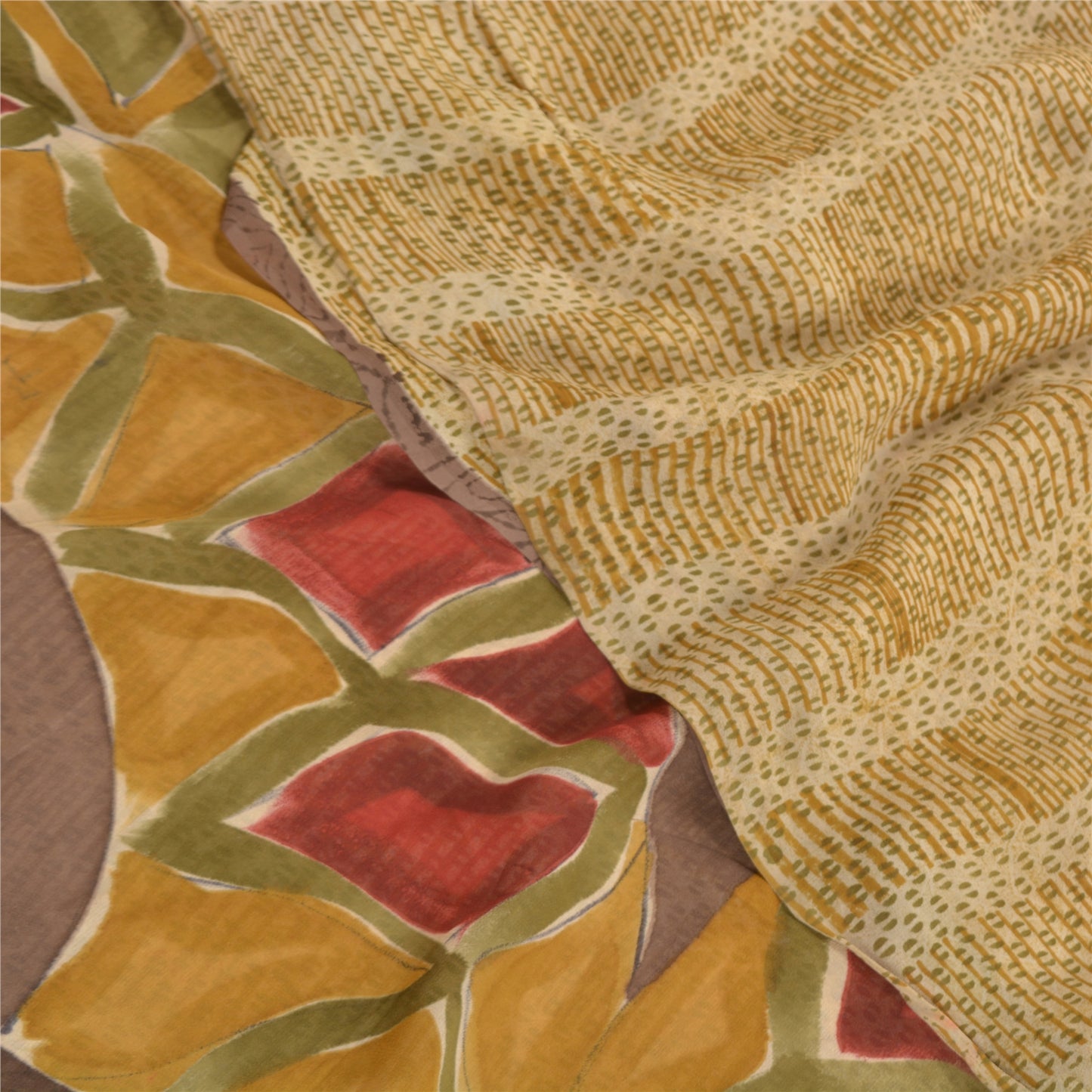 Sanskriti Vintage Beige Sarees Ren Georgette Silke Trykt Sari Håndværk Bæredygtigt Stoff