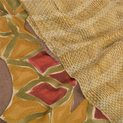 Sanskriti Vintage Beige Sarees Ren Georgette Silke Trykt Sari Håndværk Bæredygtigt Stoff