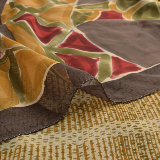Sanskriti Vintage Beige Sarees Pure Georgette Silk Printed Sari Craft Sustainable Fabric