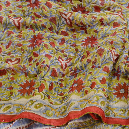 Sanskriti Vintage Green Sarees Pure Georgette Hand Block Print 5+YD Textile Sari