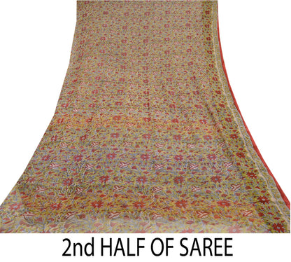 Sanskriti Vintage Green Sarees Pure Georgette Hand Block Print 5+YD Textile Sari