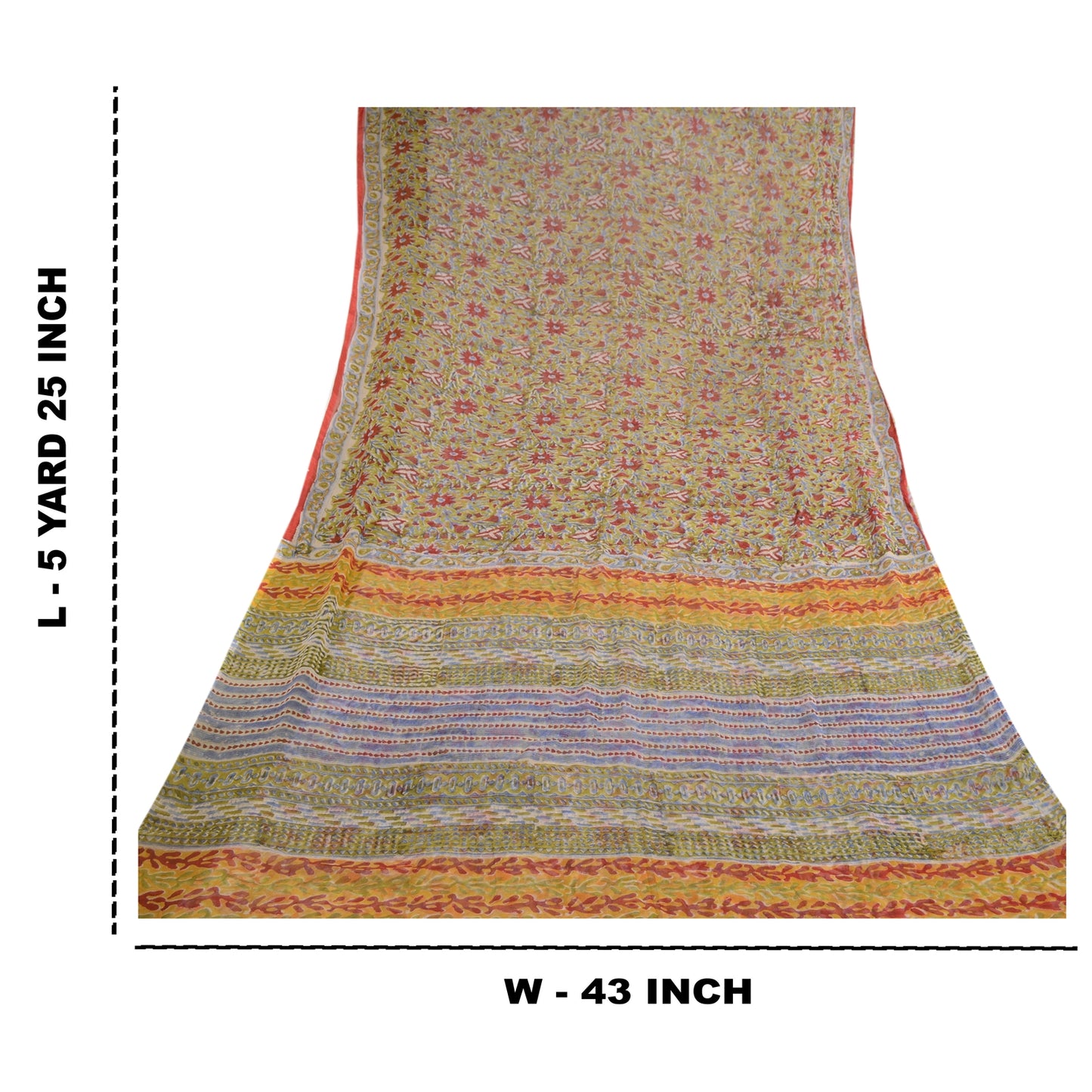 Sanskriti Vintage Green Sarees Pure Georgette Hand Block Print 5+YD Textile Sari