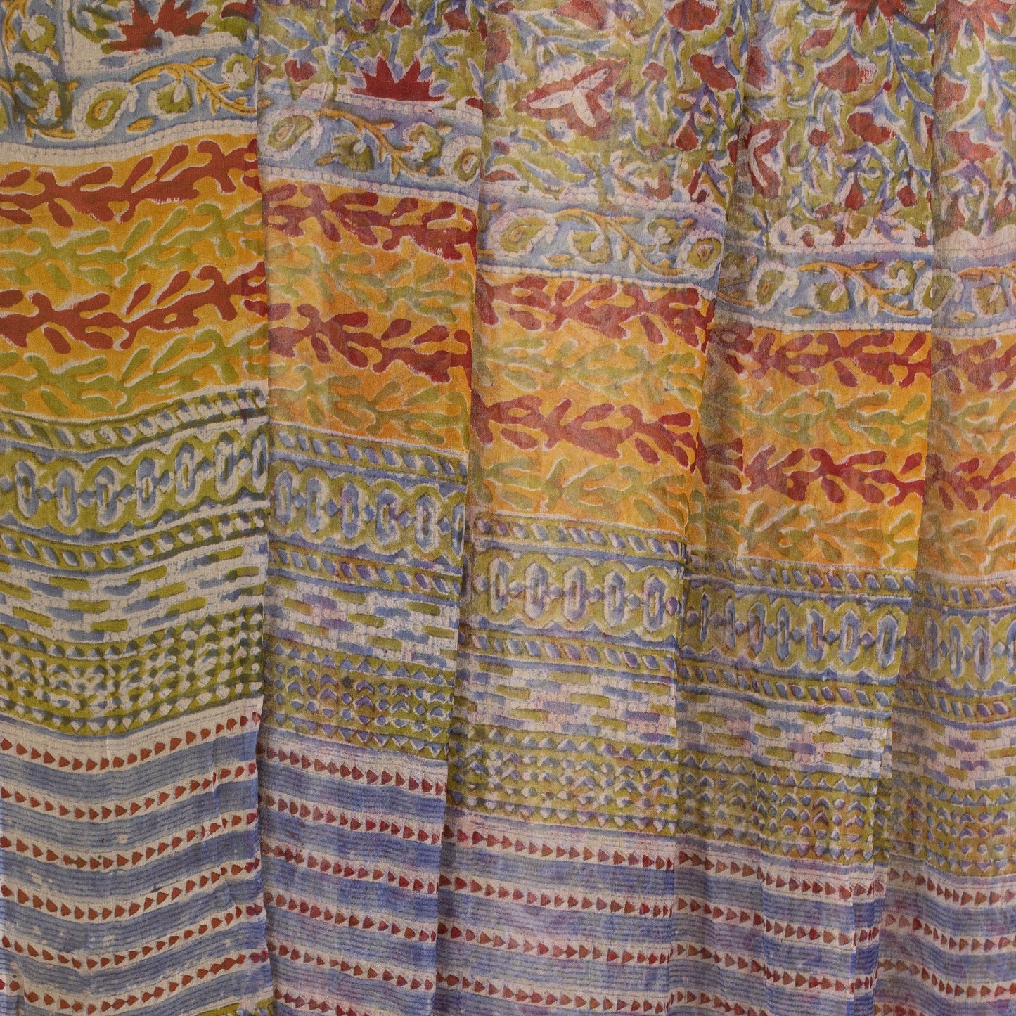 Sanskriti Vintage Green Sarees Pure Georgette Hand Block Print 5+YD Textile Sari