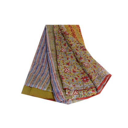Sanskriti Vintage Green Sarees Pure Georgette Hand Block Print 5+YD Textile Sari