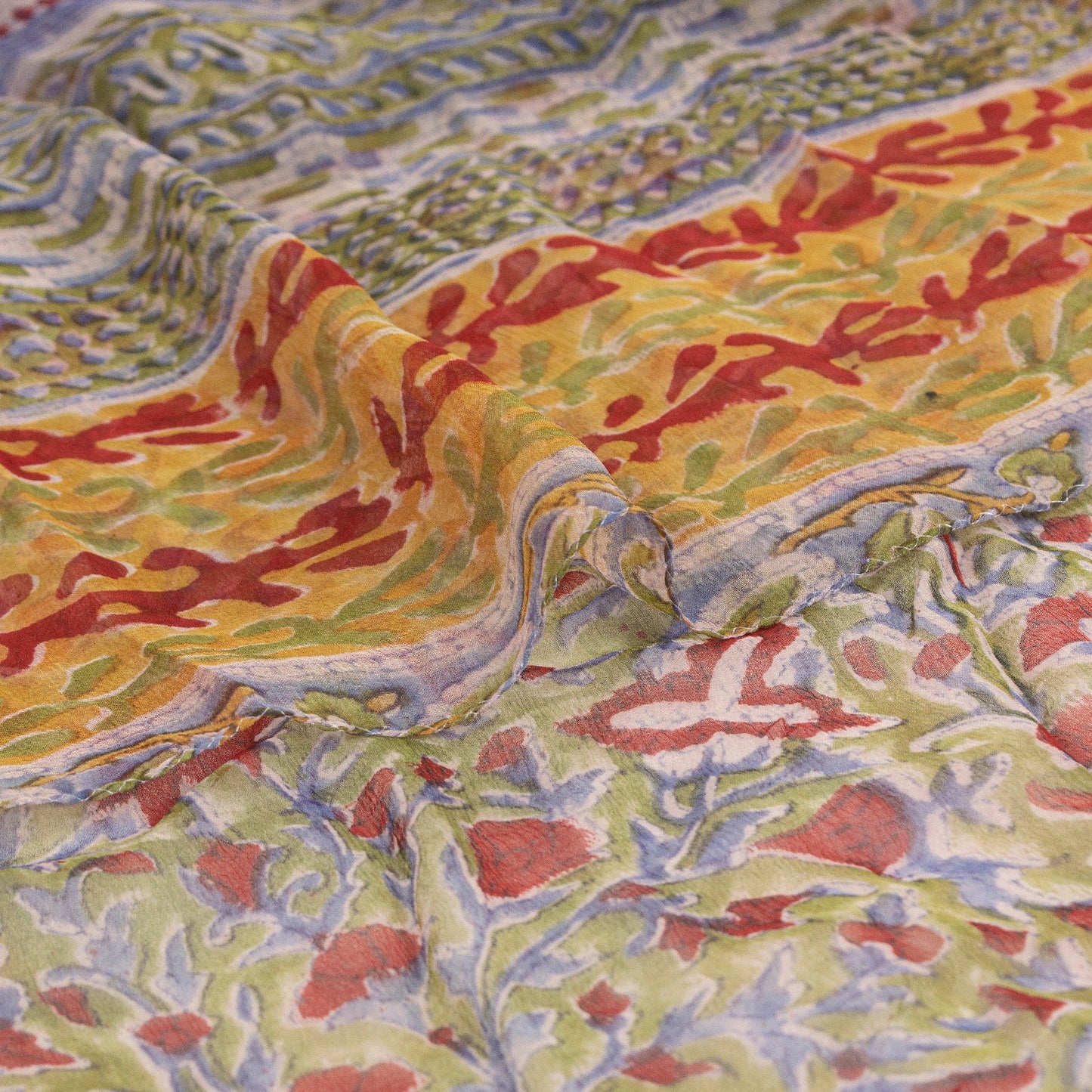 Sanskriti Vintage Green Sarees Pure Georgette Hand Block Print 5+YD Textile Sari