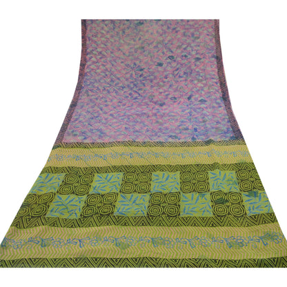 Sanskriti Vintage Purple Sarees Pure Georgette Silk Sari Printed Craft Sustainable Fabric