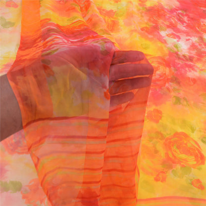 Sanskriti Vintage Red Sarees Blend Georgette Digital Printed Sari Craft Fabric