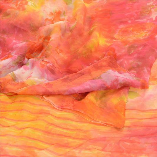 Sanskriti Vintage Red Sarees Blend Georgette Digital Printed Sari Craft Fabric