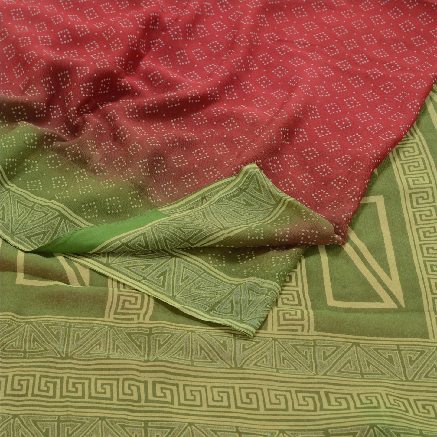Sanskriti Vintage Red Sarees Pure Chiffon Silk Printed Sari Soft Craft Sustainable Fabric