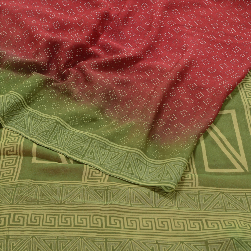 Sanskriti Vintage Red Sarees Pure Chiffon Silk Printed Sari Soft Craft Sustainable Fabric