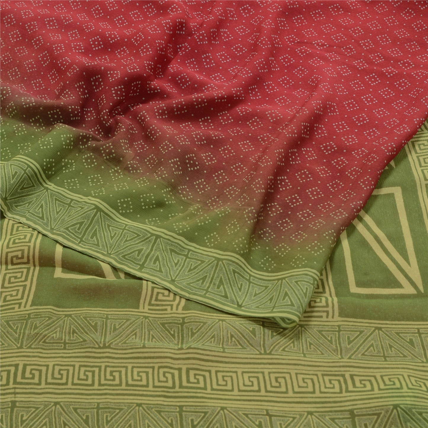 Sanskriti Vintage Red Sarees Pure Chiffon Silk Printed Sari Soft Craft Sustainable Fabric