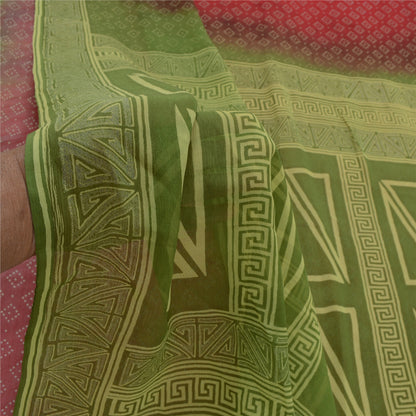 Sanskriti Vintage Red Sarees Pure Chiffon Silk Printed Sari Soft Craft Sustainable Fabric